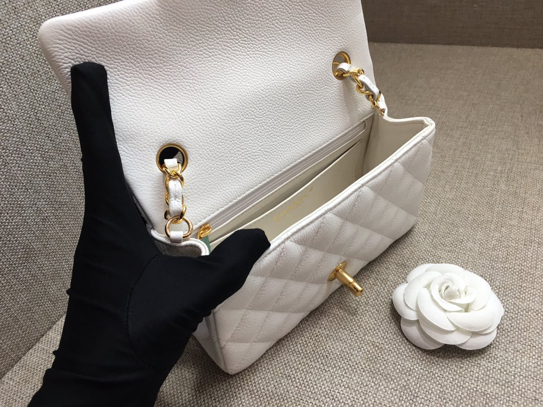 Small Classic Flap Caviar Bag A01116 White/Gold